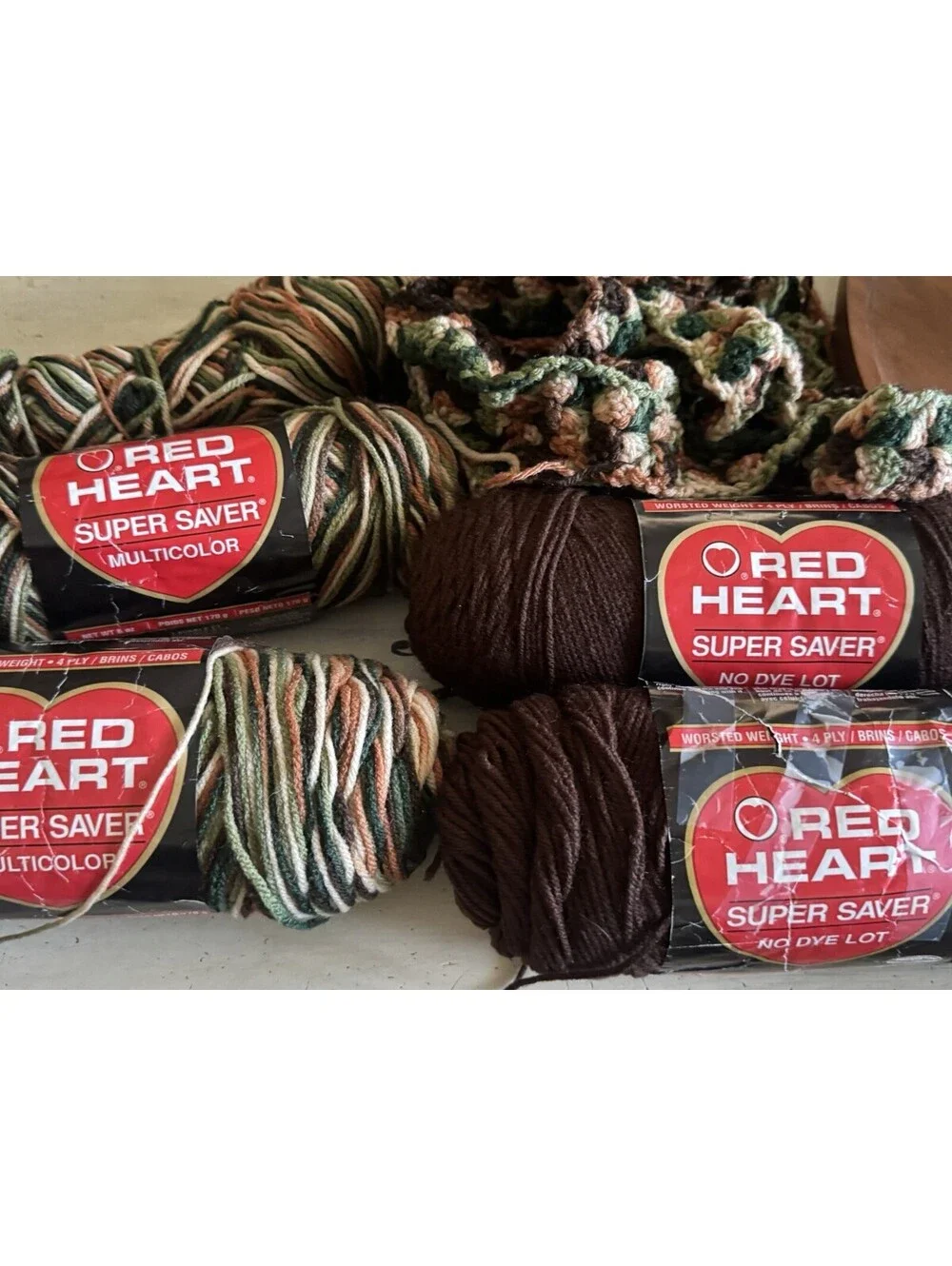 Red Heart Super Saver Country Club Yarn 6 Skeins, 2 Dye Lots, New Old Stock